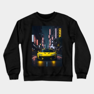 Dark Yellow Sports Car in Japanese Neon City Crewneck Sweatshirt